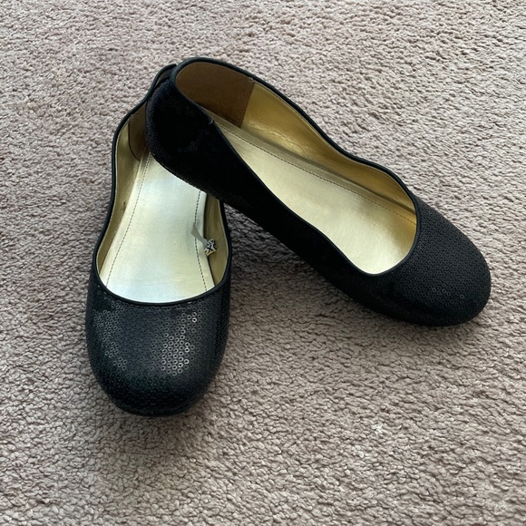 black sparkly ballet flats